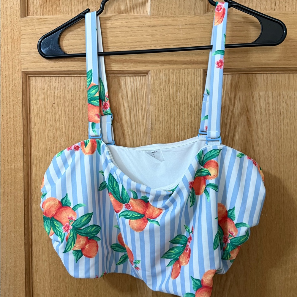 Old Navy Peach Print Bikini Set TOP & BOTTOMS 3X | Blue Stripe High Waist Swim